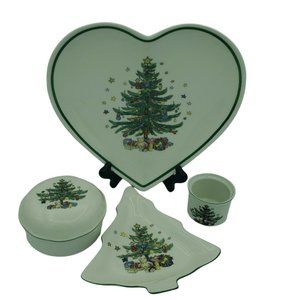 Nikko ChristmasTime 4 Piece Lot ~Trinket Box & Dish, Heart Dish, Tealight Holder